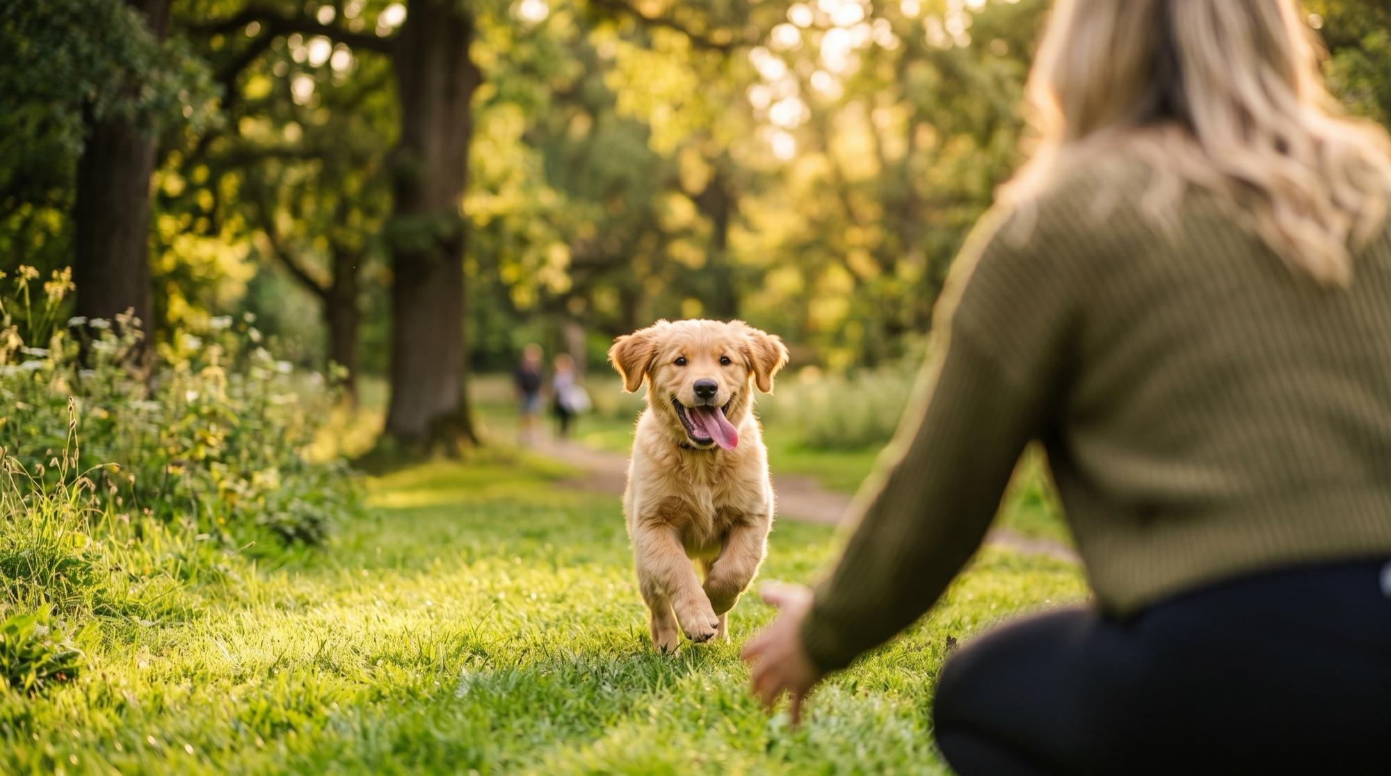 Close-up of a cute Golden Retriever puppy looking at the camera